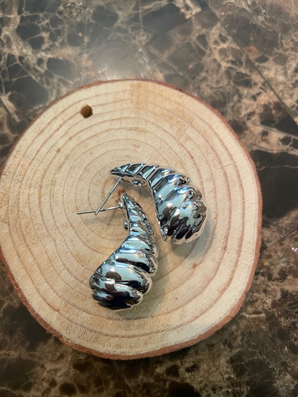 Silver Shell Shaped Post Earrings - Picture 6 of 7